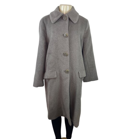 Purificacion Garcia Women's Gray Alpaca Long Buttoned Coat With Pockets Sz 42 - Picture 1 of 8